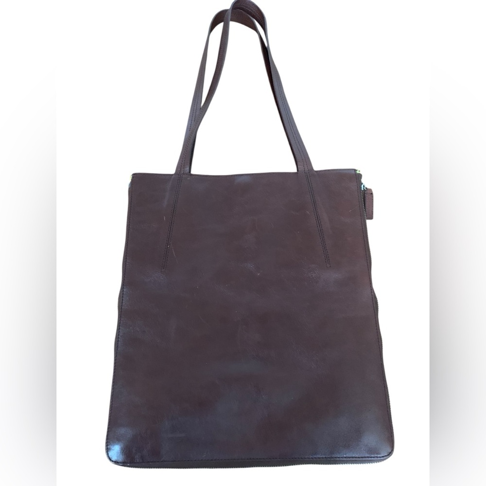 Levenger Work To Play Bag Brown Leather Tote Bag Lime Suede Trim